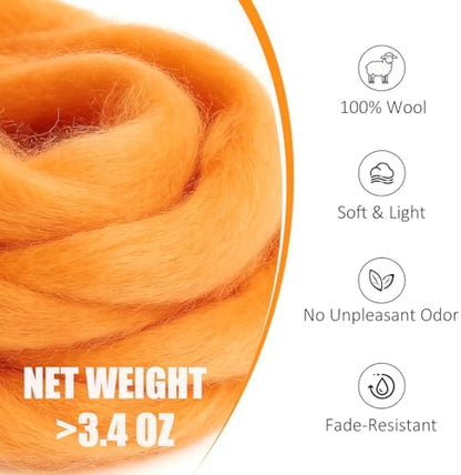 3.4oz Needle Felting Wool Sun Orange for DIY Needle Craft Enthusiasts - Image 2