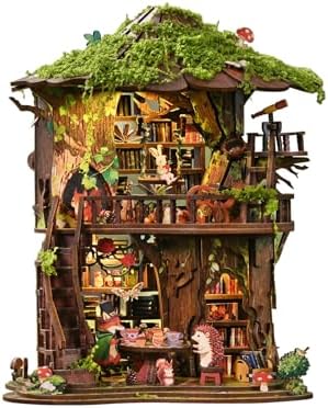 Forest Tea Cottage, DIY Miniature House Kit with LED Light for Adults Teens, Forest Cabin Dollhouse Book Nook Kit, Cozy Cottagecore Craft Kit, Bookshelf Desk Decor, Creative Gift for DIY Lovers by VORABAITLE