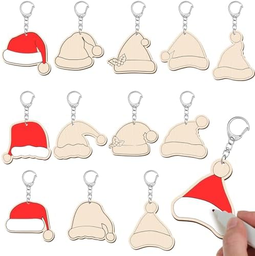 RattanView 24 Pcs Santa Hats Craft Keychains DIY Keychain, 12 Styles by RattanView