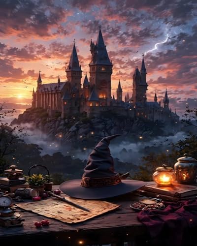koemhxb Magical Castle Paint by Numbers Kit for Adults Beginners, Magic Hat Adult Paint by Numbers on Canvas, Acrylic Painting Crafts for Home Decor (16x20inch) by Koemhxb