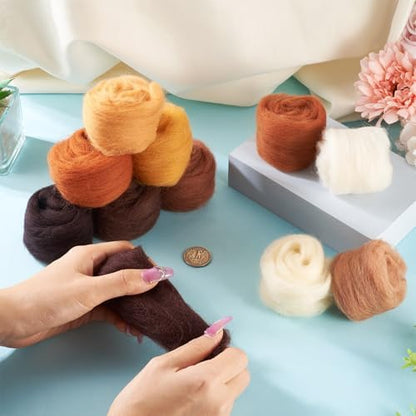 Boutigem 11 Colors 55G Brown Needle Felting Wool Roving, DIY Craft Spinning Fibre Wool Roving for Needle Felting, Chunky Handmade Yarn for Beginners DIY Hand Spinning, Weaving and Blending - Image 4
