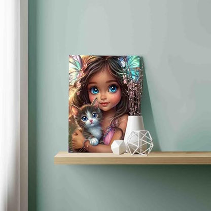 DIY Paint by Numbers for Adults Cute Little Fairy Girl Painting Acrylic Paint African American Child DIY Digital Oil Painting Kits Girl and Cat Canvas Wall Art Living Room Decor 16x20 Inch（DlY Frame - Image 4