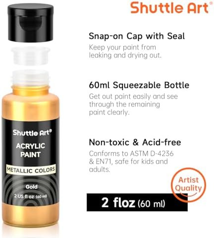 Shuttle Art 30 Colors Metallic Acrylic Paint, Artist Grade Metallic Paint in Bottles (60ml, 2oz), Rich Pigmented, High Viscosity, Non-Toxic for Artists, Beginners on Rocks Crafts Canvas Wood Fabric - Image 4