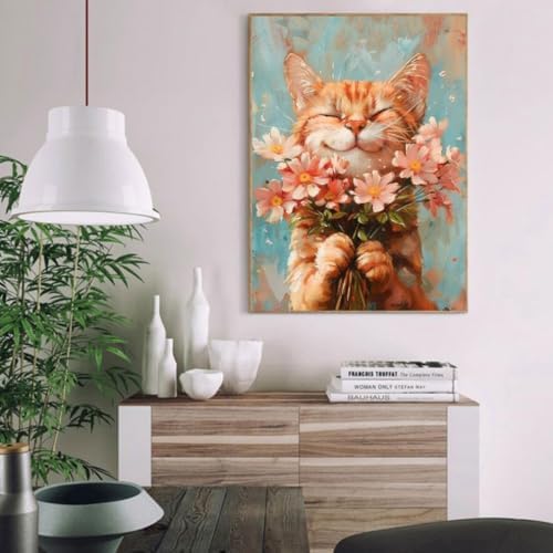 Cat Paint by Numbers Kit for Adults with Framed Canvas&Wooden Easel, DIY Acrylic Paint by Numbers Kits on Canvas, Cat with Flower Drawing Paintwork Arts and Crafts for Home Wall Decor 12x16inch - Image 5