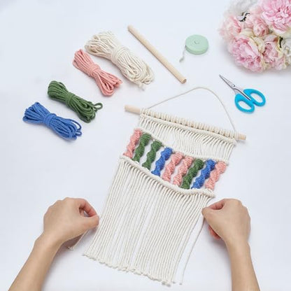 FREEBLOSS Macrame Wall Hanging Kit Spiral Knots Macrame Wall Hanging Kit DIY Multi Coloured Macrame Wall Art DIY Macrame Fringe Hanging Kit Macrame Kit with Instructions for Beginners Adults - Image 4