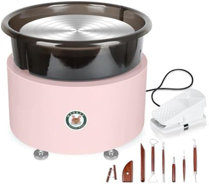 MZOKUU Pottery Wheel for Adults 11 Inch 450W Electric Ceramic Forming Machine Foot Pedal Control Adjustable 50-300RPM Speed ABS Detachable Basin Sculpting Tools Kit Arts Craft DIY Gift (Pink) by Home