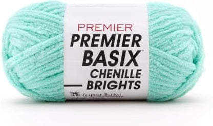 Premier Basix Chenille Brights Yarn, Plush Bulky Chenille Yarn for Crocheting & Hand Knitting, Soft Yarn for Cozy Projects, Chunky Yarn for Hand Knitting, Mint by Premier