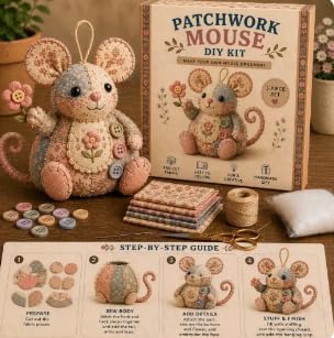 TREBIN Patchwork DIY Sewing Kit for Adults Beginners, Animal Craft Kits, Handmade Beaded Fabric Cover, Sewing Craft Kit for Home Decor Keychain Tissue Box Cover (Patchwork Mouse DIY Kit) by TREBIN