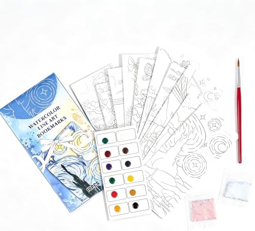 icceemee 10 pcs Bookmarks Oil Painting Themes Watercolor Painting, DIY Coloring Watercolor Art Kits for Gift, Book Corner - Protecting Bookmark Craft Supplies Kits by ICCEEMEE