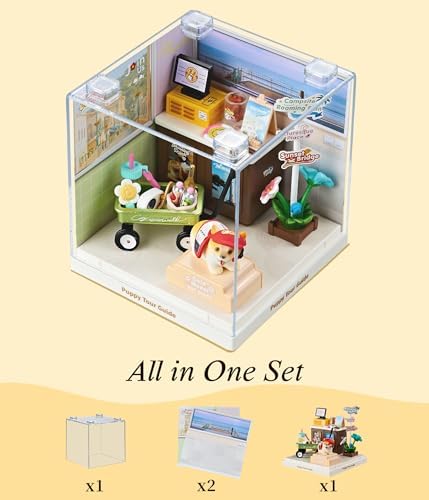 Puppy Tour Guide Travel Super Miniature House Kit - DIY Plastic 3D Model Building Set for Teens, Build Your Own Corgi Travel Scene with Dustproof Case, Creative Craft Gift for Girls Women - Image 5