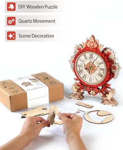 3D Puzzles for Adults-Wooden Flame Flower Clock Puzzle DIY Clock Model Kit - Image 2