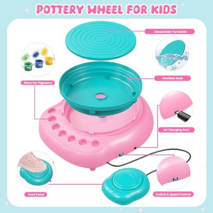 Weilim Pottery Wheel for Kids Beginners, Air-Dry Clay & Paint Kit Ages 6-12 - Image 6