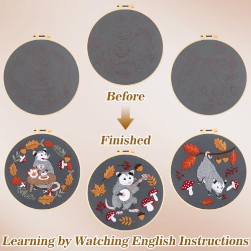 Mindsoft 3 Set Needlepoint Kit for Beginners with Hoop,Autumn Possum - Image 4