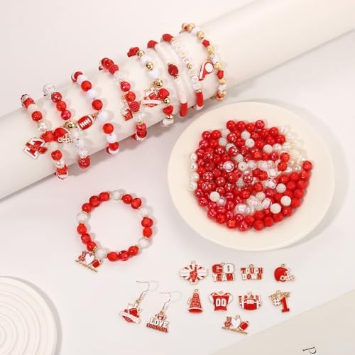 3000PCS+ Game Day Beads Charms for Bracelets Necklace Making Clay Beads Football Charms for Game Day Bracelets Necklace Making DIY Crafts (Red White) - Image 2