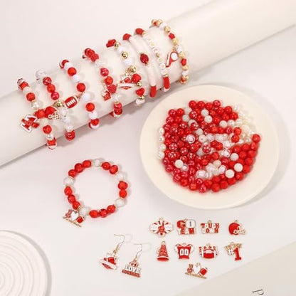 3000PCS+ Game Day Beads Charms for Bracelets Necklace Making Clay Beads Football Charms for Game Day Bracelets Necklace Making DIY Crafts (Red White) - Image 2