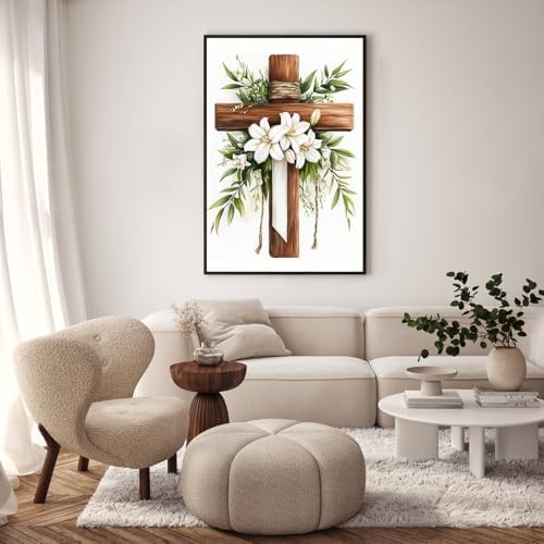 GEEHEIY Framed Paint by Numbers Kit for Adults, Cross Lilies, 8 x 12 Inch - Image 2