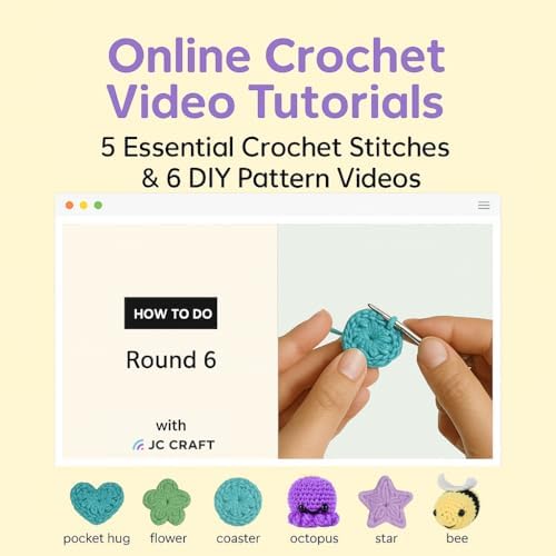 JC CRAFT Beginner Crochet Kit – 81 Piece Starter Set with 15 Colorful Yarns, Ergonomic Hooks, Complete Supplies, White Tote Bag, Accessories Case, Guide Book & Online Video Lessons - Image 5