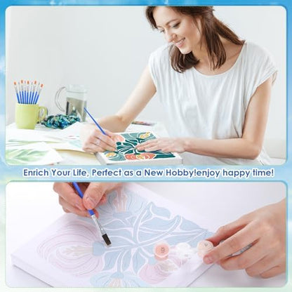 RoundFunny 8 Set Paint by Numbers Drawing Kit for Adults,Simple Blossom - Image 5