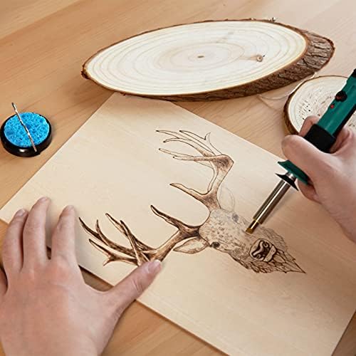 YIHUA 930-IV Pyrography Wood Burning Pen Kit Adjustable Temperature, Power Switch, Heat Deflector, Rubber Grip with 10 Pyrography Tips, 2 Wood Pieces, Flip-Up Pen Stand, for Woodburning DIY Crafts - Image 6