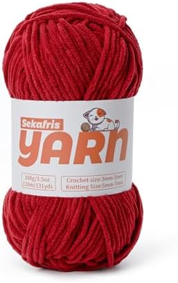 Plush Chunky Chenille Yarn for Crocheting, Soft Fluffy Velvet Yarn for Crocheting, Fuzzy Baby Blanket Knitting Yarns, 100g/131yds Bulky Amigurumi Yarns（Burgundy） by Sekafris