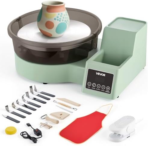 VEVOR Pottery Wheel for Adults, 11" Aluminum Turntable, 450W Electric Table Top Pottery Wheel with Foot Pedal, 30-300 RPM Adjustable Speed, Detachable Basin, for Beginners, DIY Clay Art Craft, Green by VEVOR