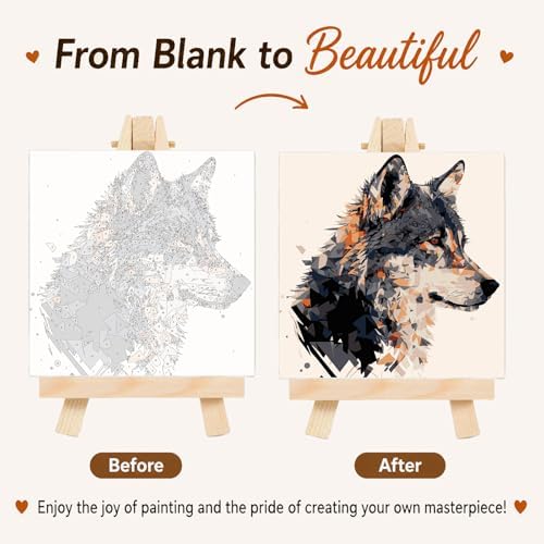 AUKELHJ Framed Paint by Numbers Kit for Adults, Wolf, 10x10 inch - Image 4