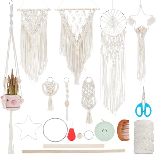 IFNUNLY 8 Set DIY Macrame Kit for Beginners Star Macrame Dream Catcher Handmade Macrame Plant Hanger Kit for Adults Wall Hanging Tapestry with Instruction Birthday Decor by INFUNLY