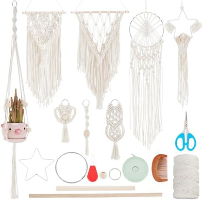 IFNUNLY 8 Set DIY Macrame Kit for Beginners Star Macrame Dream Catcher Handmade Macrame Plant Hanger Kit for Adults Wall Hanging Tapestry with Instruction Birthday Decor by INFUNLY