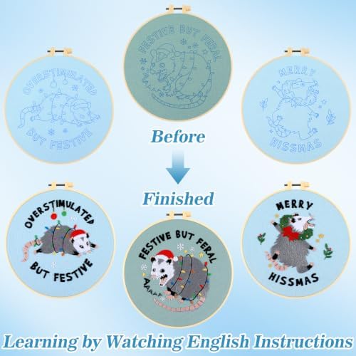 Mindsoft 3 Set Needlepoint Kit for Beginners with Hoop,Christmas Possum - Image 4