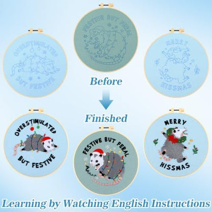 Mindsoft 3 Set Needlepoint Kit for Beginners with Hoop,Christmas Possum - Image 4