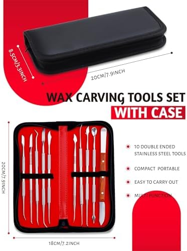 YETOOME 10 Pcs Dental Wax Carving Tools Set with Case, Stainless Steel Clay Sculpting Pottery Sculpture Tools for Dental Pottery Sculpting Plaster Carving - Image 2