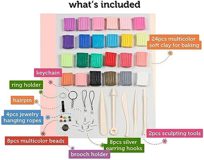 Incraftables Polymer Clay Kit – 24-Color Non-Toxic Oven-Bake Clay Set with Tools, Cutters, Molds, Jump Rings & Keychain Rings for Jewelry, Miniatures & Sculpting - Image 2