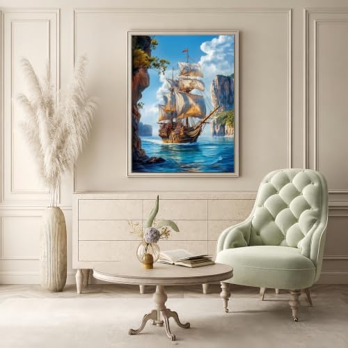 Sailing Ship at Sea Stamped Cross Stitch Kits for Beginner 12x16 Inch - Image 2