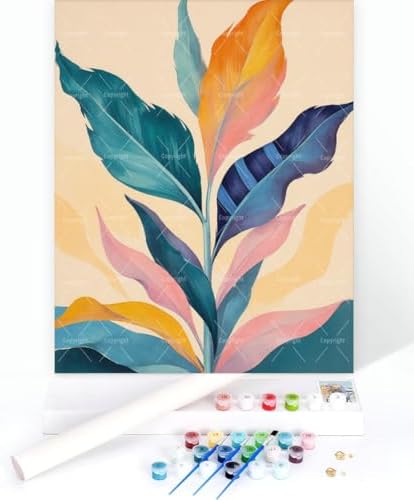 Botanical Paint By Numbers Kit For Adults - Diy Colorful Tropical Leaves Painting On Canvas 16X20 In, Acrylic Paint Set, Suitable For Beginners, Bedroom Art For Home Decoration Or Gifts, Unframed - Image 3
