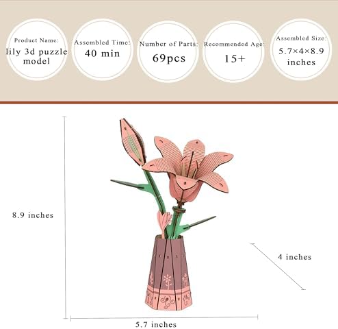 3D Wooden Lily Flower Puzzle DIY Building Model Kit for Adults Teens - Image 4