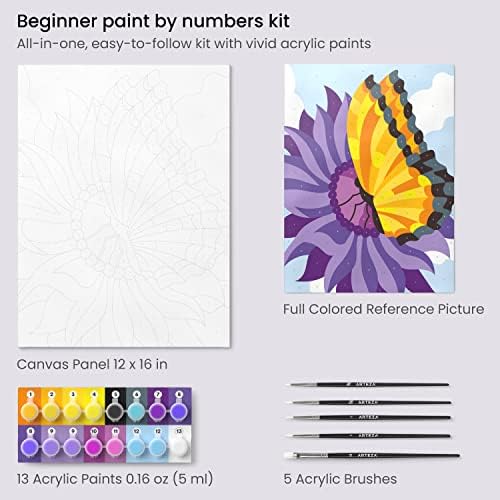 ARTEZA Paint by Numbers Kit for Adults, 12x16 Inches, 25 Pieces, 1 Canvas Panel, 16 Acrylic Paint Pots, 5 Paintbrushes, Art Supplies for Home & Office - Image 3