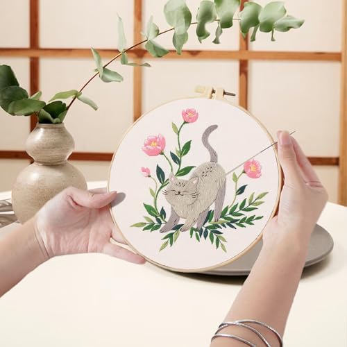 Ohcol 3 Sets Cat Embroidery Kit,Needlepoint Kits for Adults Beginner,Needle Point Sets with Washable Pre-Printed Pattern,1 Hoop,Women Hand Crafts - Image 3