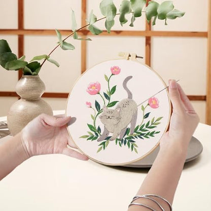 Ohcol 3 Sets Cat Embroidery Kit,Needlepoint Kits for Adults Beginner,Needle Point Sets with Washable Pre-Printed Pattern,1 Hoop,Women Hand Crafts - Image 3