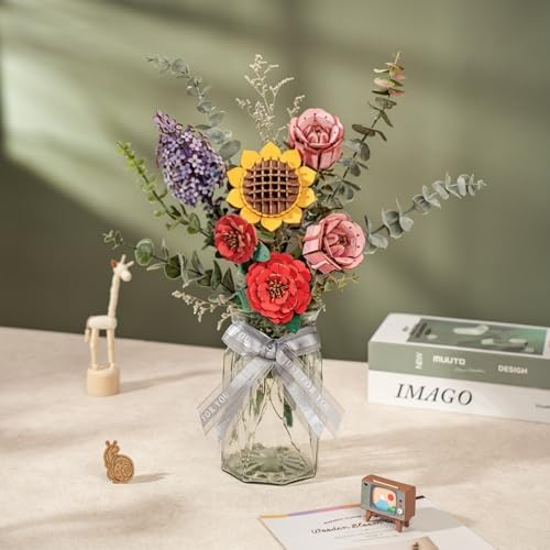 Hands Craft 3D Wooden Puzzle Craft Set – Botanical Garden Collection, DIY Building Kit with 3D Flower Puzzles - Sunflower, Lilac, Rose, Camellia. Decorative Wooden Floral Art for Home Decor - Image 2