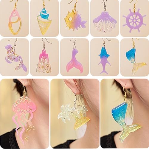 4 Piece Resin Earring Molds, Ocean Life Jewelry DIY Silicone Molds UV Resin Jellyfish Shell Starfish Earrings Keychain Lighthouse Ship Wheel Necklace Pendant Craft Supplies - Image 5