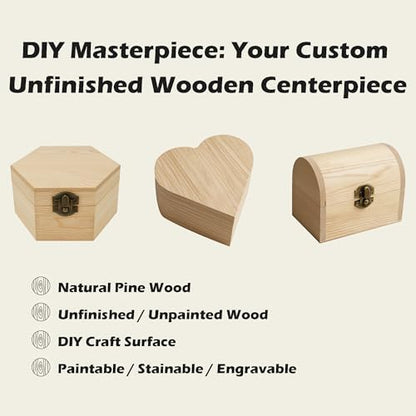 Hexagon-Shaped Unfinished Wooden Box with Lid, Natural Pine Wood Geometric DIY Craft Storage Box for Jewelry, Gift, Keepsake & Home Decor, Unpainted Wooden Organizer, 5.1x4.4x2.8 Inch - Image 2