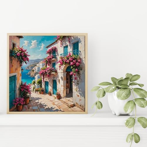 5DDIYART Flowers Scenery Town Paint by Numbers for Adults Beginner, Paint by Number Kits on Canvas, Paint by Easy Acrylic Painting Home Wall Decor 15.7x15.7 inch - Image 5