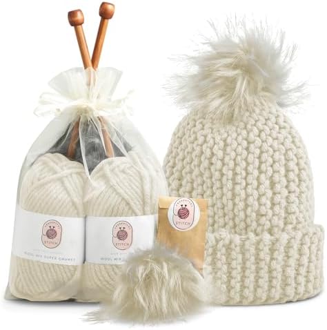 Knitting Kits for Beginners Adults – Practical and Easy to Use Hat Knitting Kit with Yarn, Bamboo Knitting Needles, Faux Pom Pom – Complete Beginners Knitting Kit – Lovely Present for Women and Men - Image 2