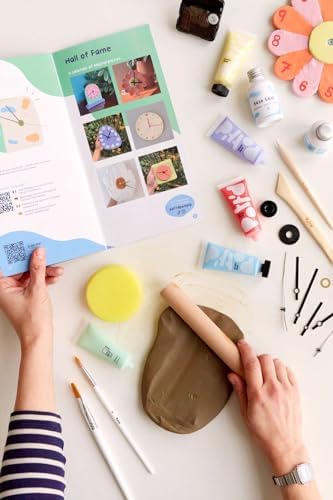 Pott'd Create-a-Clock Kit for Adults Beginners - Make Your own DIY Wall & Desk Clock with Air-Dry Clay, Tools, Acrylic Paints, and Batteries Included - Image 3