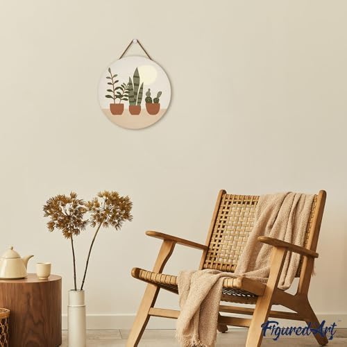 Figured'Art Paint by Numbers Kit for Adults on Wood Slice, 11.8in Diameter - Three Plant pots - Craft Art Painting DIY Canvas - Image 4