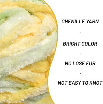 Chenille Velvet Soft Yarn Greenish Yellow 3 Pack - Image 2