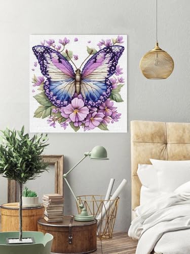 askkqtx Butterfly Stamped Cross Stitch Kits for Adults 14x14 Inch - Image 4