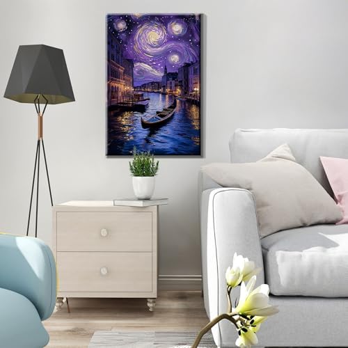 JOOZ Paint by Numbers Kit for Adults with Frame, Starry Night Paint by Numbers with Easel, DIY Town River Boat Paint by Numbers Landscape for Home Wall Decor 8 x 12 Inch - Image 5