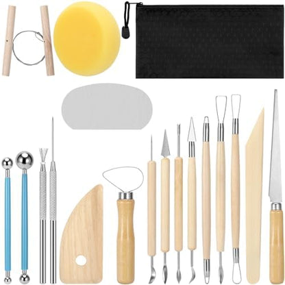 Blisstime 18PCS Clay Sculpting Tools, Basic Clay Pottery Carving Tool Kit with Wooden Handles and Tool Bag by Blisstime