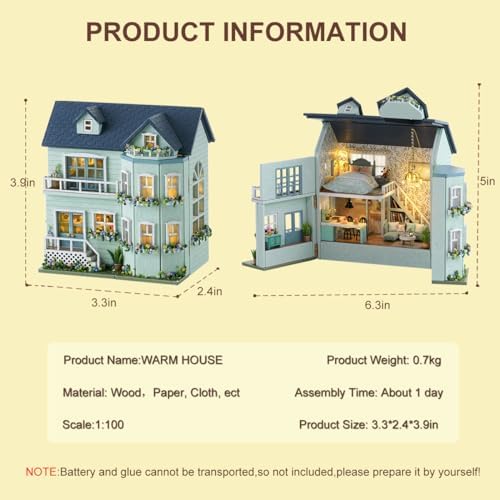 CUTEROOM DIY Miniature House Kit Wooden Craft Gift for Adult-Warm Manor - Image 3